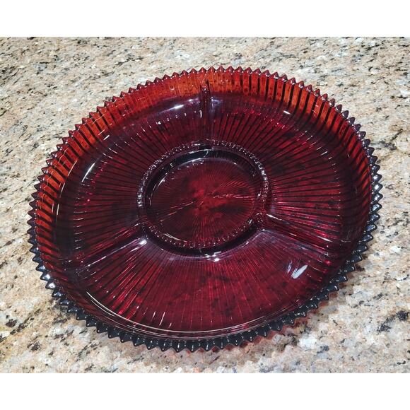 Mikasa Crystal 13" Divided Tray Diamond Fire Pattern Celebrations Red - Picture 10 of 10